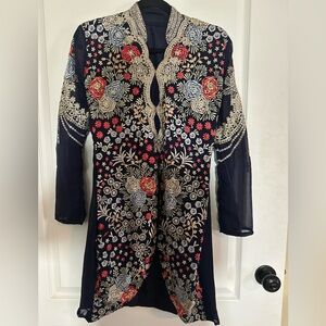 Floral Embroidered Sheer Dark Navy LS Dress/Tunic (lined)